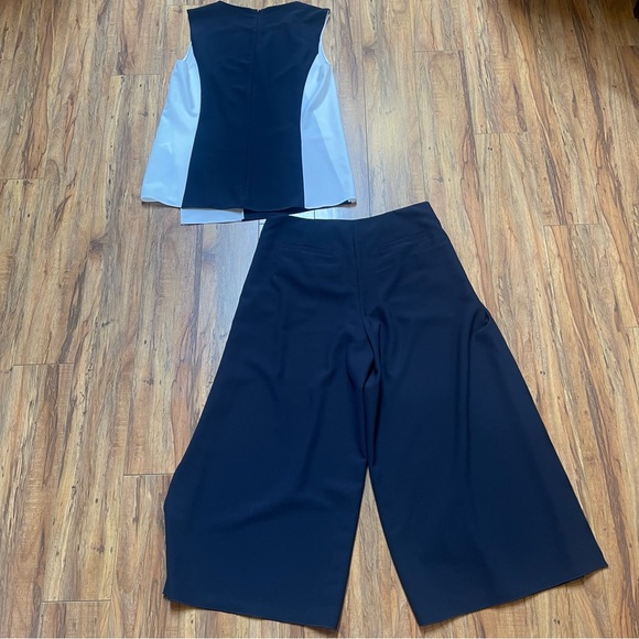 PORTS Navy White Colorblock 2-Piece Wide Leg Pant Set Size 4 - Picture 7 of 16